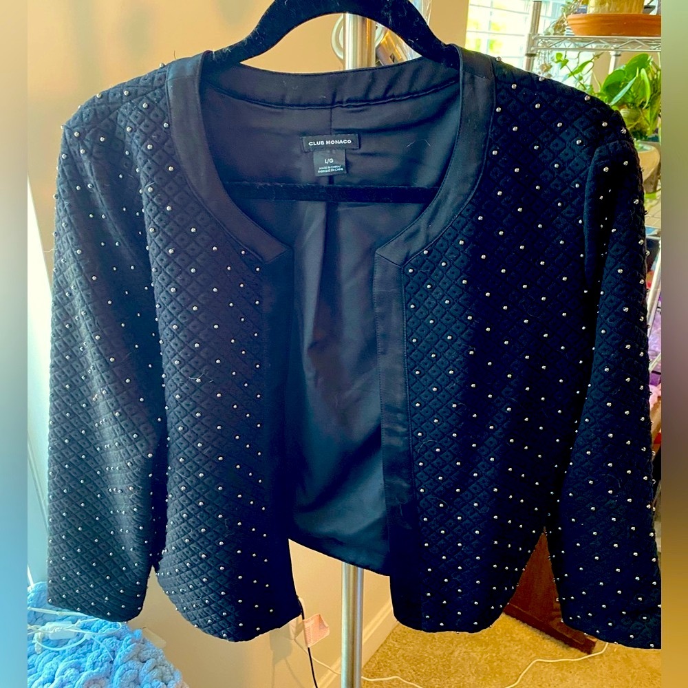 Club Monaco Black Pearl Cropped Blazer Moto Jacket Coat